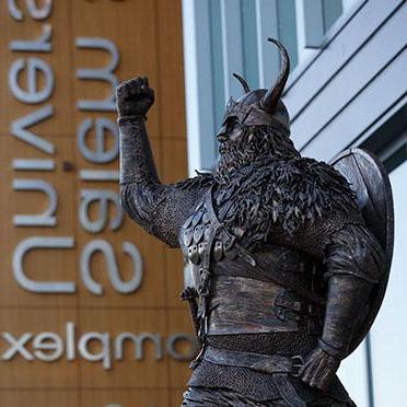 Viking statue outside of the Gassett Fitness Center